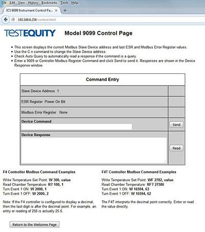 Ethernet Interface Control Page