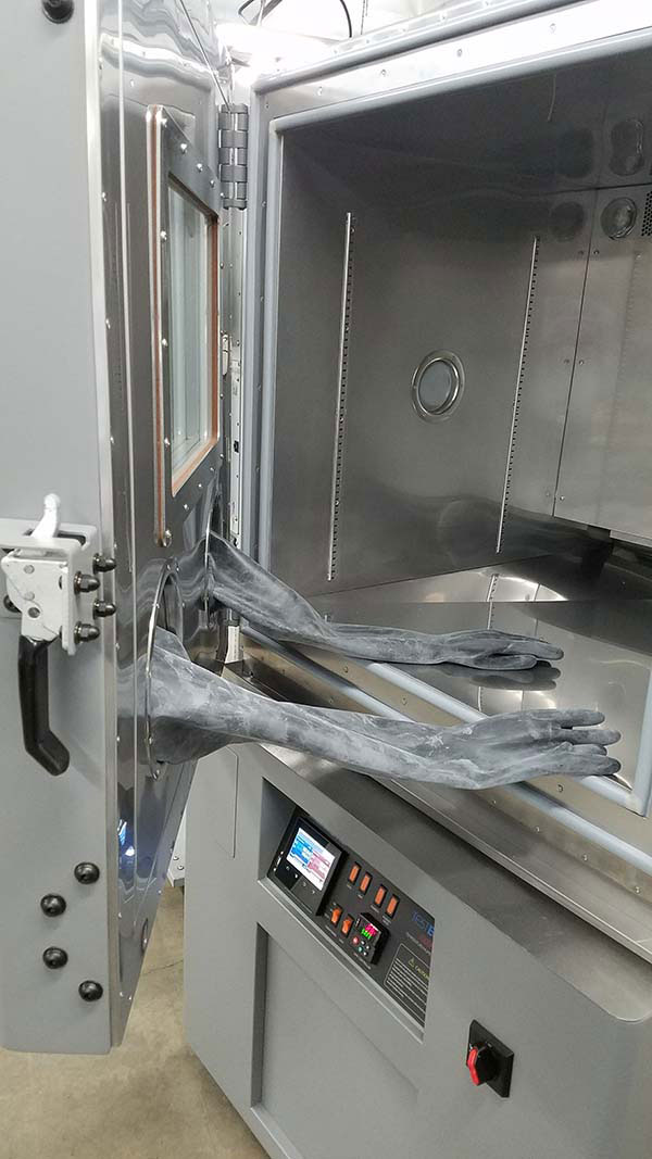 Gloves with door opened